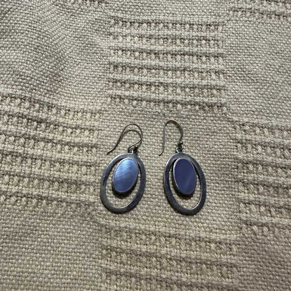 Vintage Blue Lace Agate sterling silver Earrings - image 2