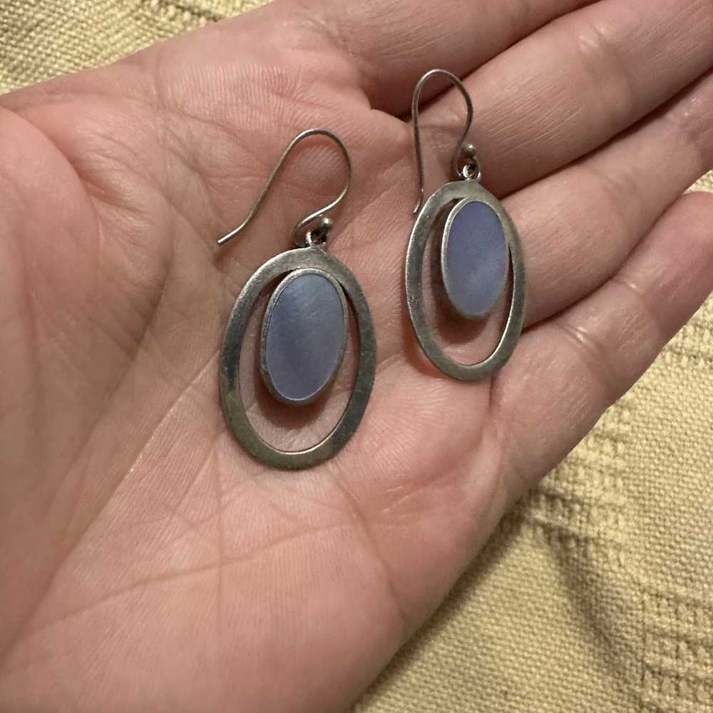 Vintage Blue Lace Agate sterling silver Earrings - image 3