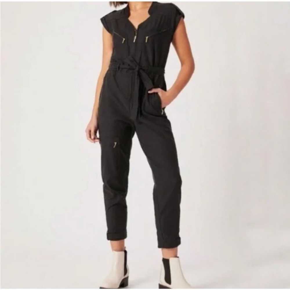 Anthropologie Black & Gold Utility Jumpsuit, Belt… - image 1