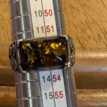 Vintage Baltic Amber silver tone ring.