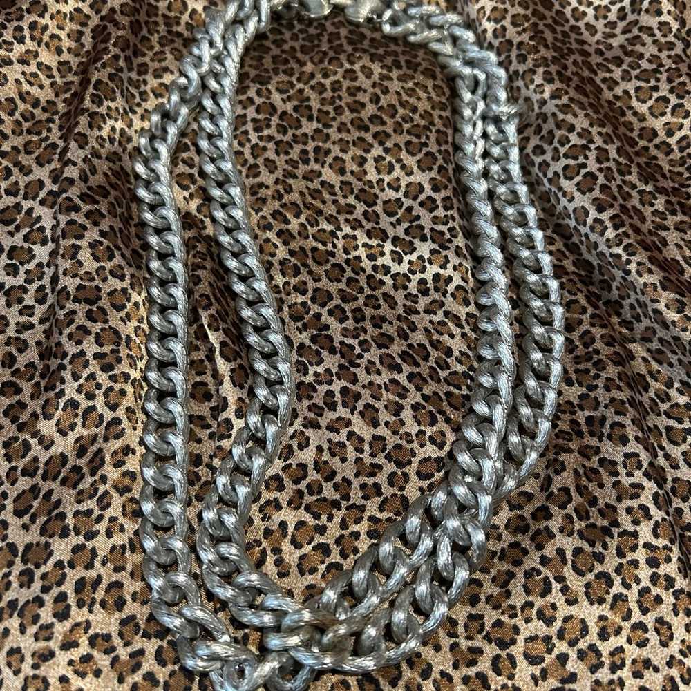 Vintage costume two strand silver like necklace - image 5