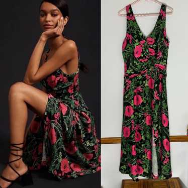 Maeve by Anthropologie black floral ruched midi dr