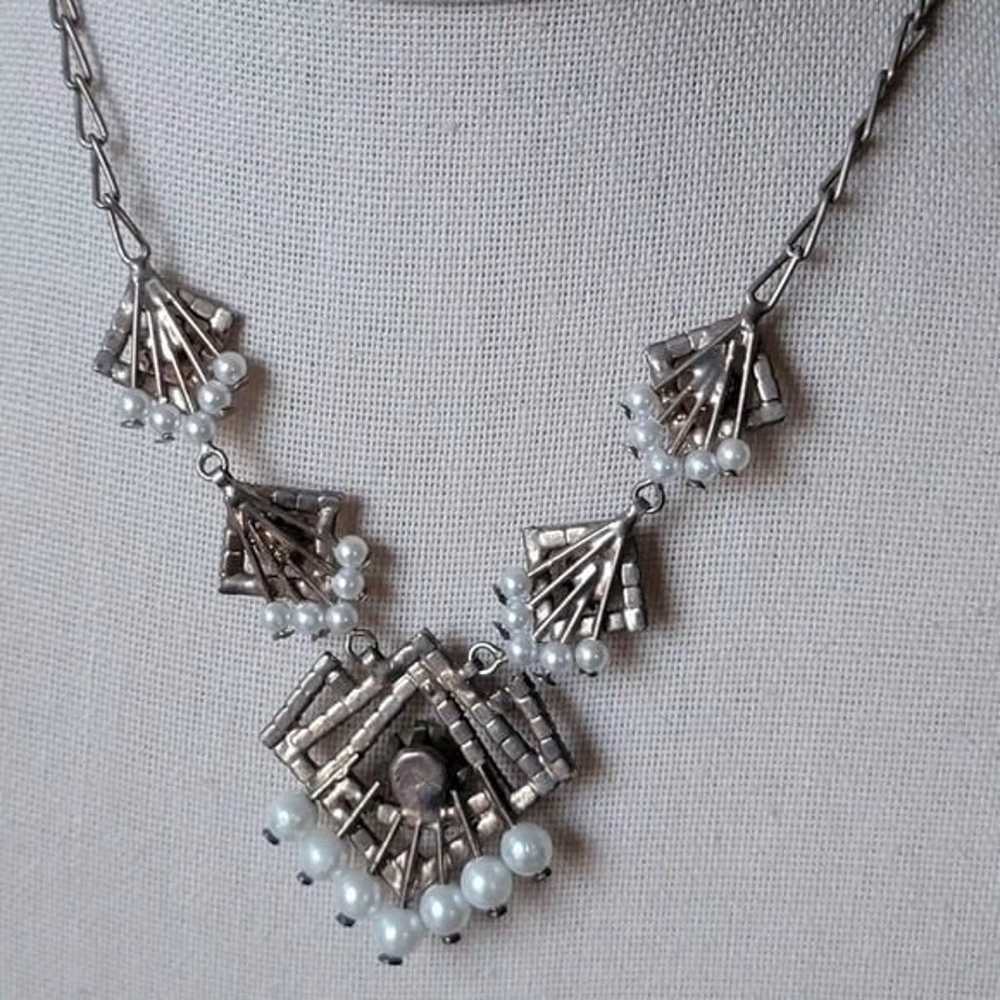 Art Deco Inspired Vintage Rhinestone Faux Pearl C… - image 5