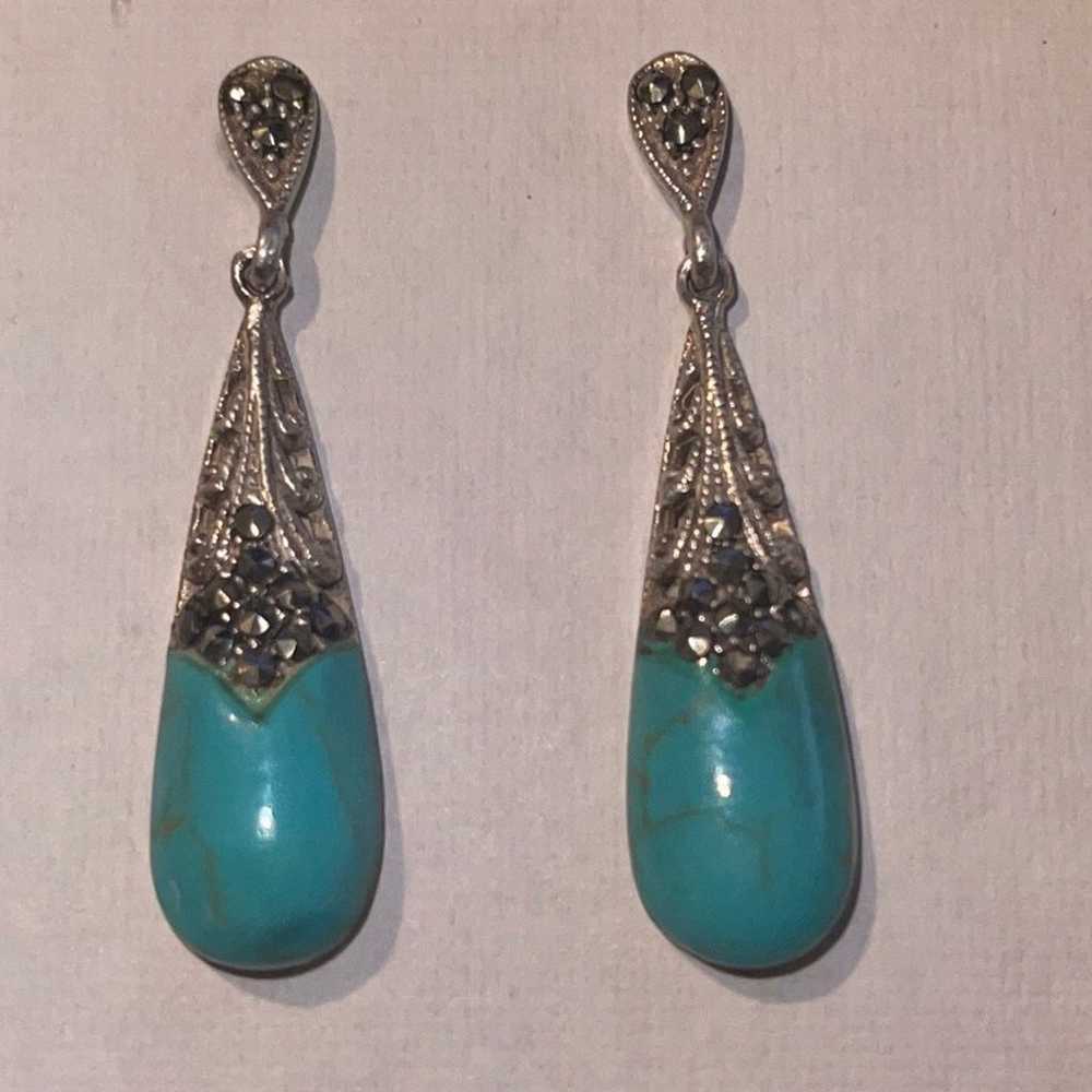 Genuine turquoise and marquisite earrings - image 1