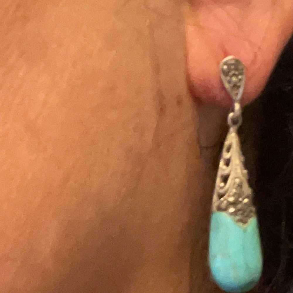 Genuine turquoise and marquisite earrings - image 3