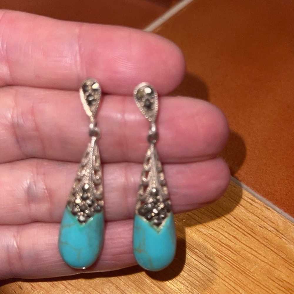 Genuine turquoise and marquisite earrings - image 8