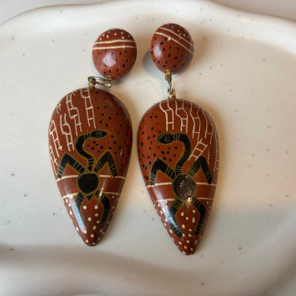 Wood Hand Painting Earrings - image 1