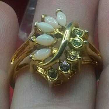 Gold tone opal and crystal Ring size 7.5 - image 1