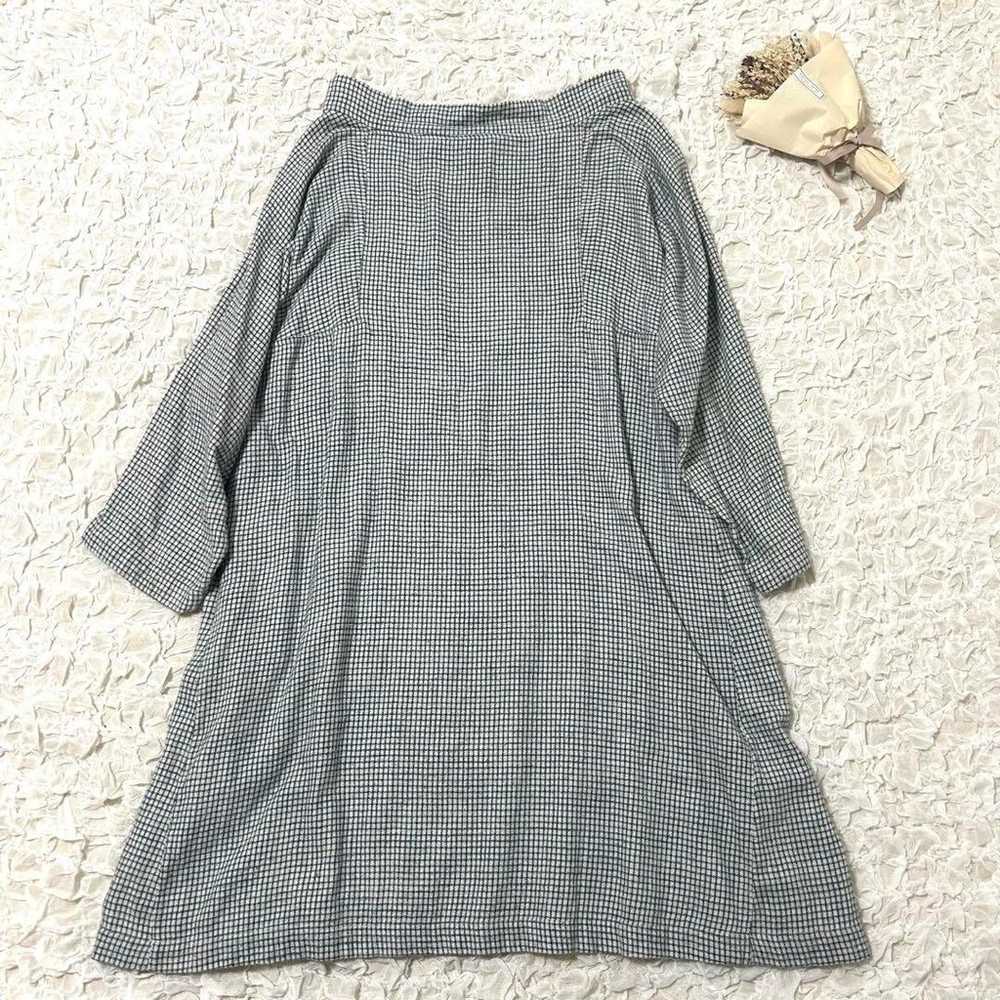 45R Cotton One-piece Dress Check Grey Blue Size 0 - image 4