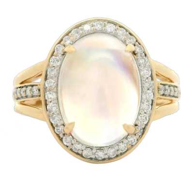 14k Yellow Gold Rainbow Moonstone & 0.30ctw Diamo… - image 1