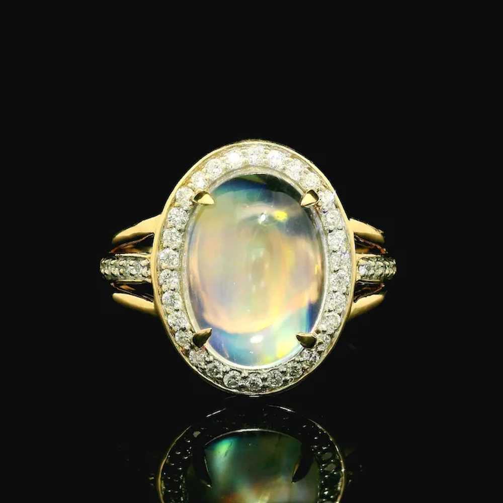 14k Yellow Gold Rainbow Moonstone & 0.30ctw Diamo… - image 2