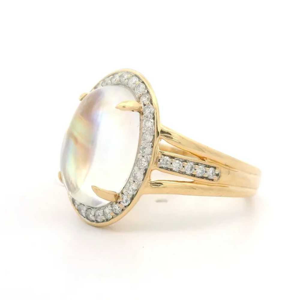 14k Yellow Gold Rainbow Moonstone & 0.30ctw Diamo… - image 5