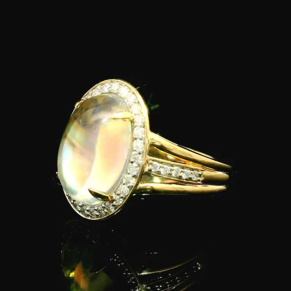 14k Yellow Gold Rainbow Moonstone & 0.30ctw Diamo… - image 6