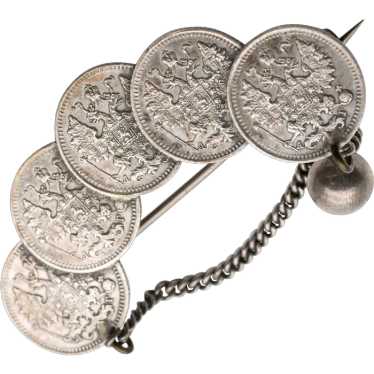 Antique Russian Silver 1890 5 Kopek Coin Brooch - image 1