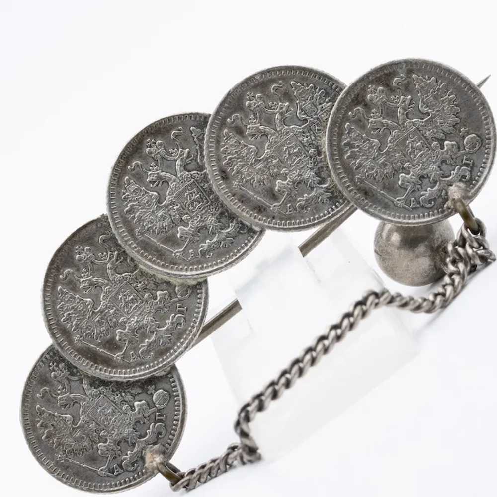 Antique Russian Silver 1890 5 Kopek Coin Brooch - image 6