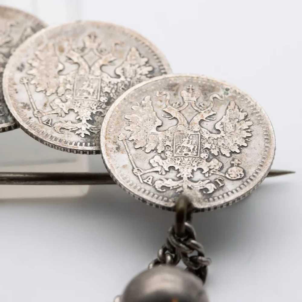 Antique Russian Silver 1890 5 Kopek Coin Brooch - image 9