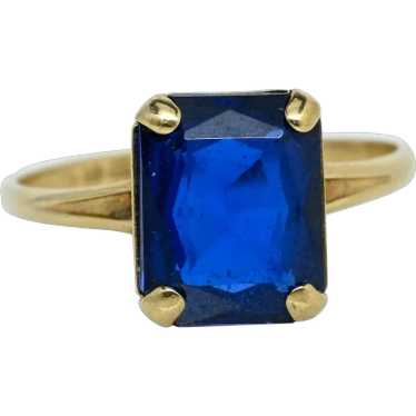 10K Yellow Gold Vintage Blue Stone Ring - image 1