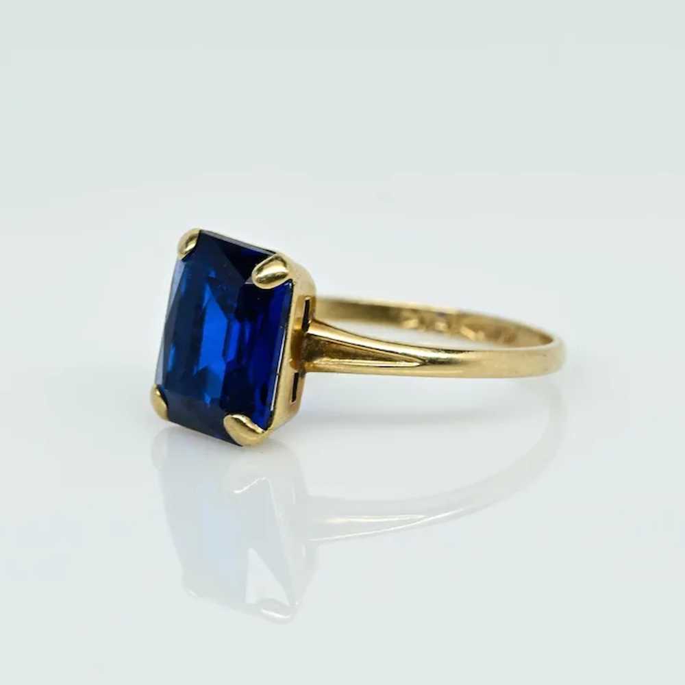 10K Yellow Gold Vintage Blue Stone Ring - image 2