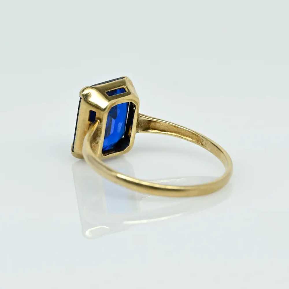 10K Yellow Gold Vintage Blue Stone Ring - image 3