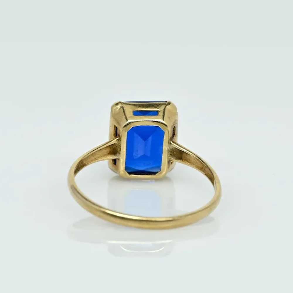 10K Yellow Gold Vintage Blue Stone Ring - image 5