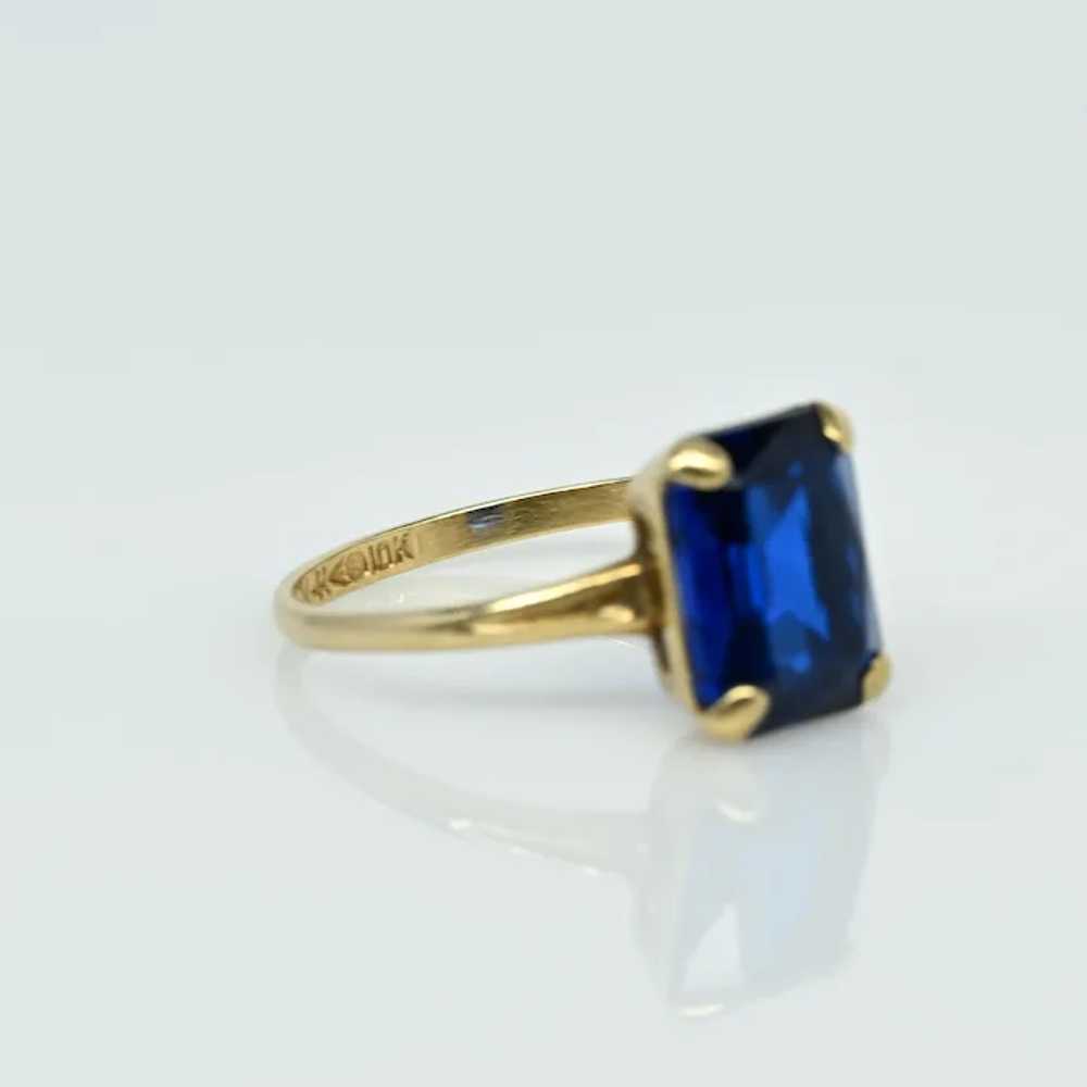 10K Yellow Gold Vintage Blue Stone Ring - image 6