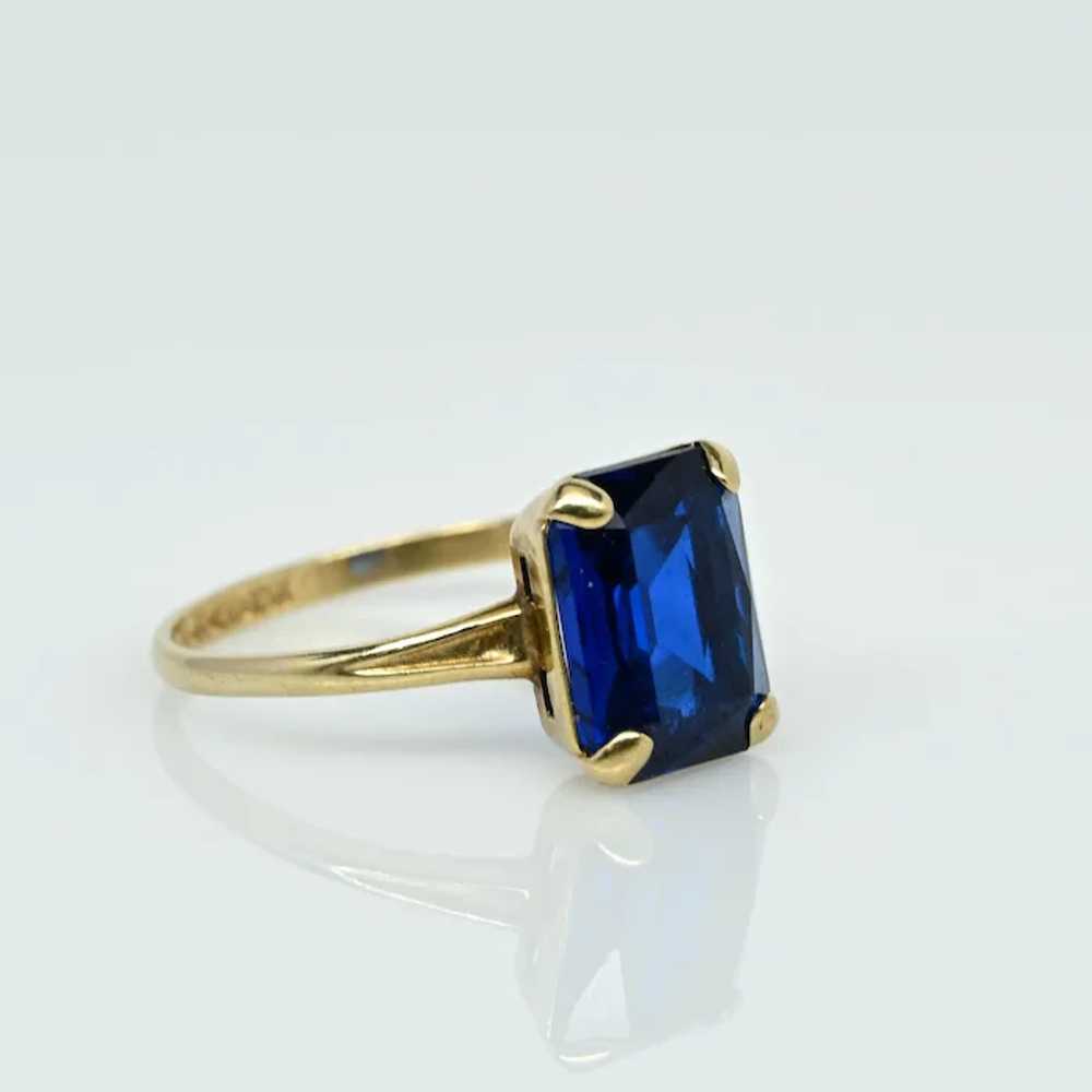 10K Yellow Gold Vintage Blue Stone Ring - image 7