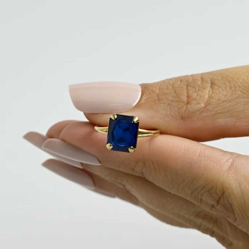 10K Yellow Gold Vintage Blue Stone Ring - image 8