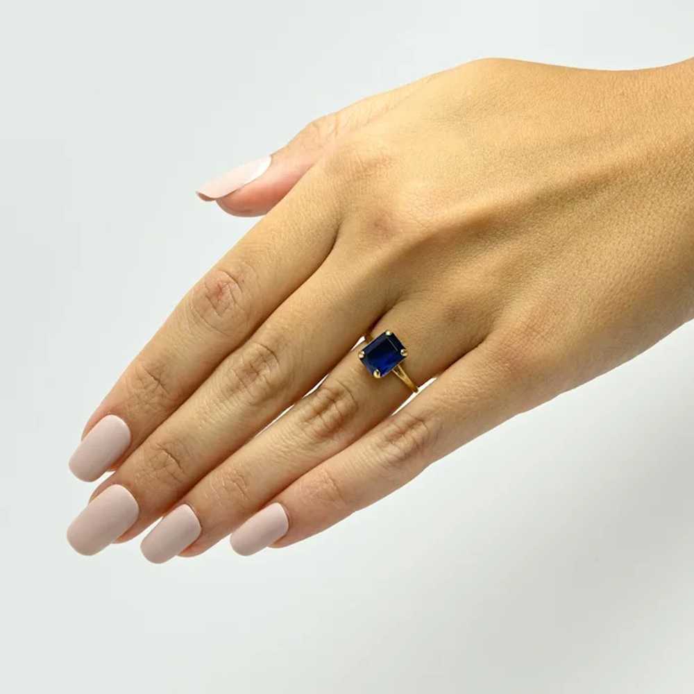 10K Yellow Gold Vintage Blue Stone Ring - image 9