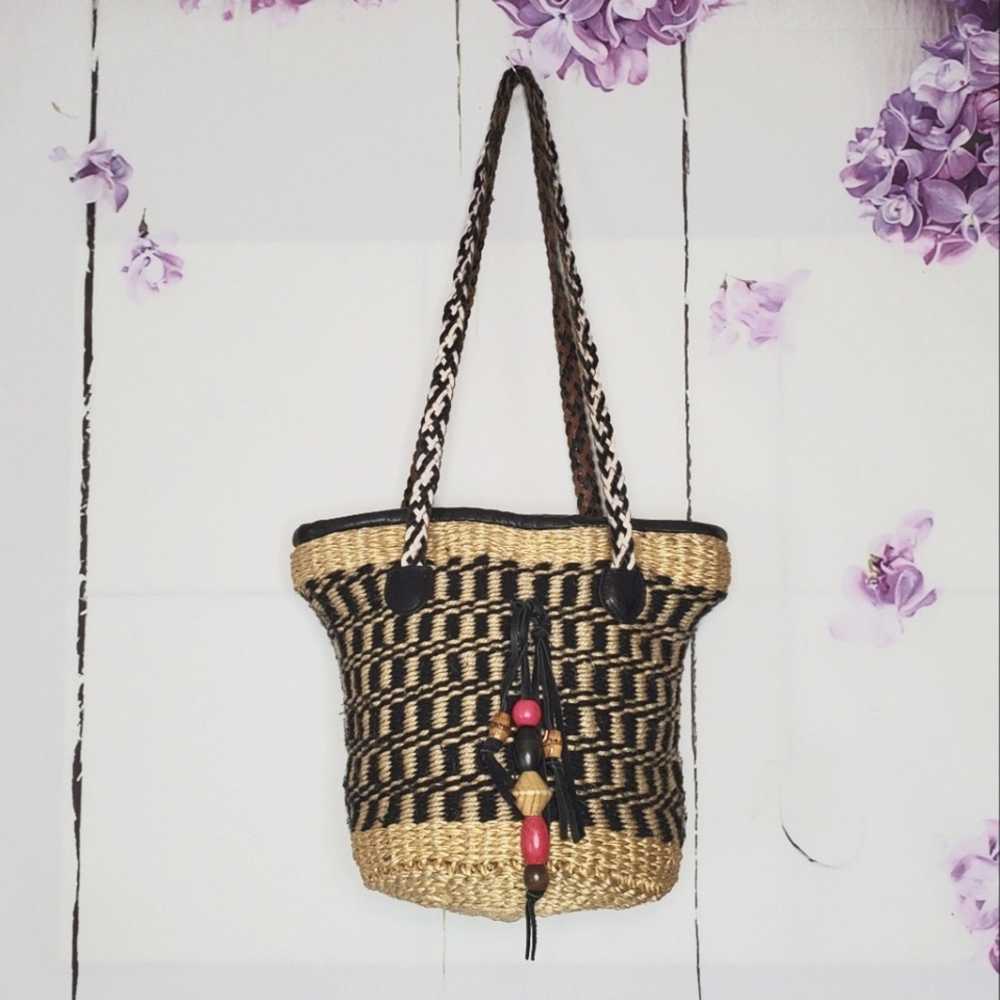 Designer Patricia Nash Maya Straw Woven Bucket Sh… - image 3