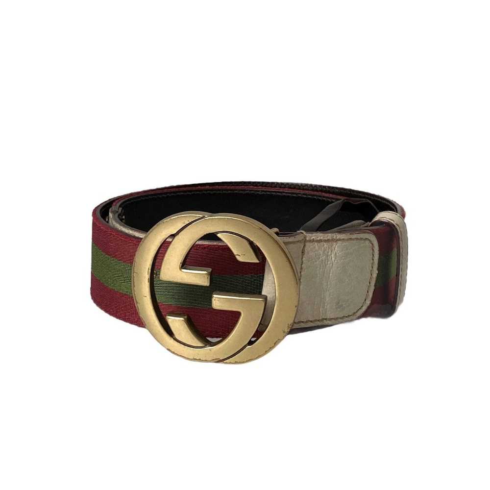 Gucci GUCCI STRIP RED GREEN LEATHER BELT WEB GOLD… - image 1