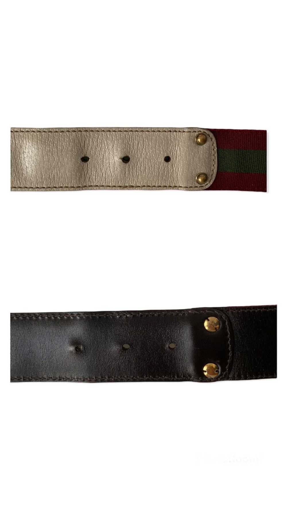 Gucci GUCCI STRIP RED GREEN LEATHER BELT WEB GOLD… - image 5