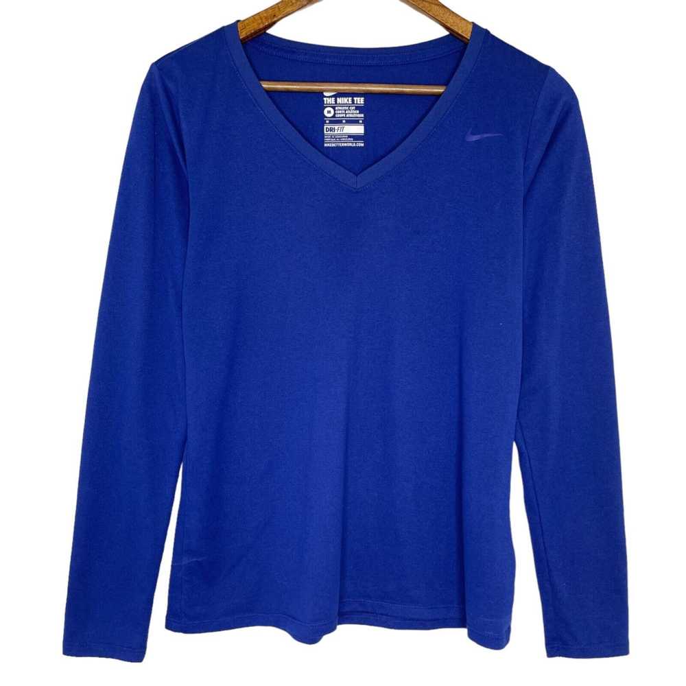 Nike Nike Tee Blue Athletic Cut Long Sleeve V-Nec… - image 1