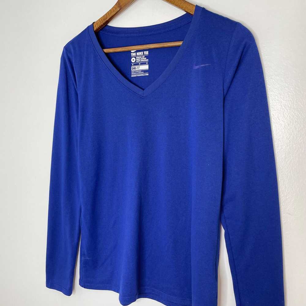 Nike Nike Tee Blue Athletic Cut Long Sleeve V-Nec… - image 2