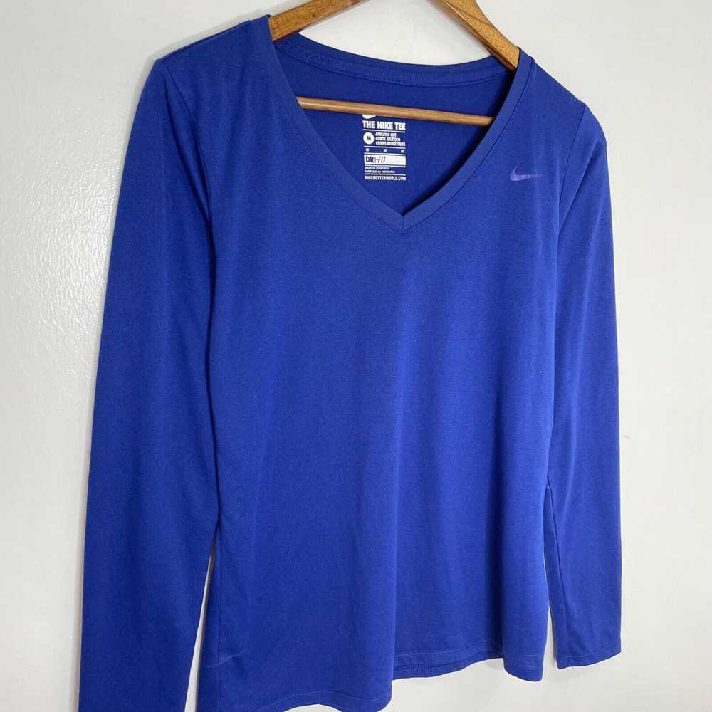 Nike Nike Tee Blue Athletic Cut Long Sleeve V-Nec… - image 3