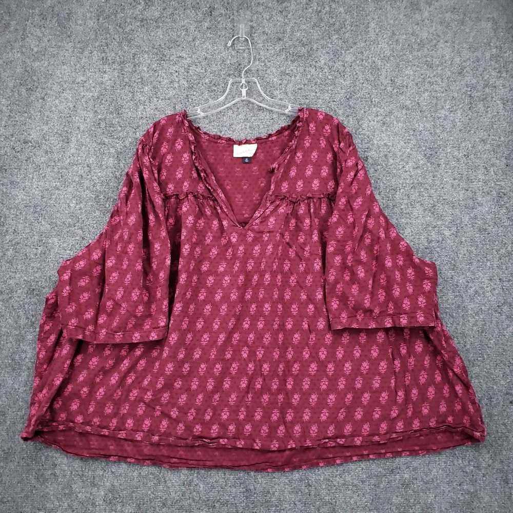 Vintage Womens Plus Size 4X Red Bohemian V Neck 3… - image 1