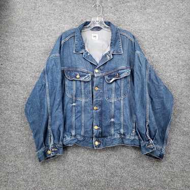 Lee Mens Large Blue Denim Jean Button Trucker Bik… - image 1