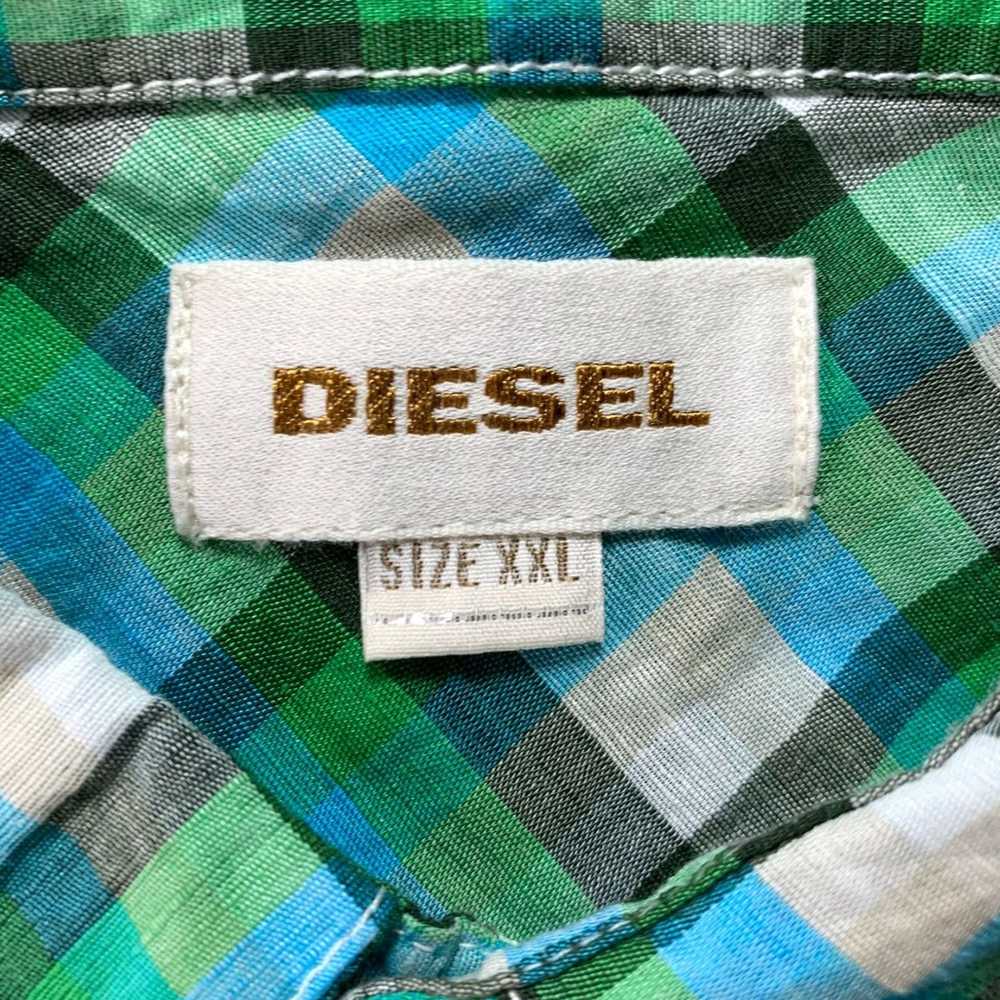 Diesel Mens XXL Plaid Linen Cotton Green Blue Bei… - image 3