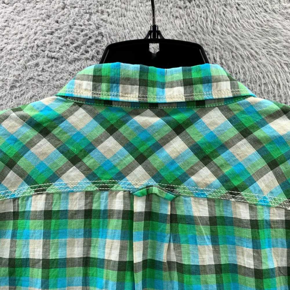 Diesel Mens XXL Plaid Linen Cotton Green Blue Bei… - image 5