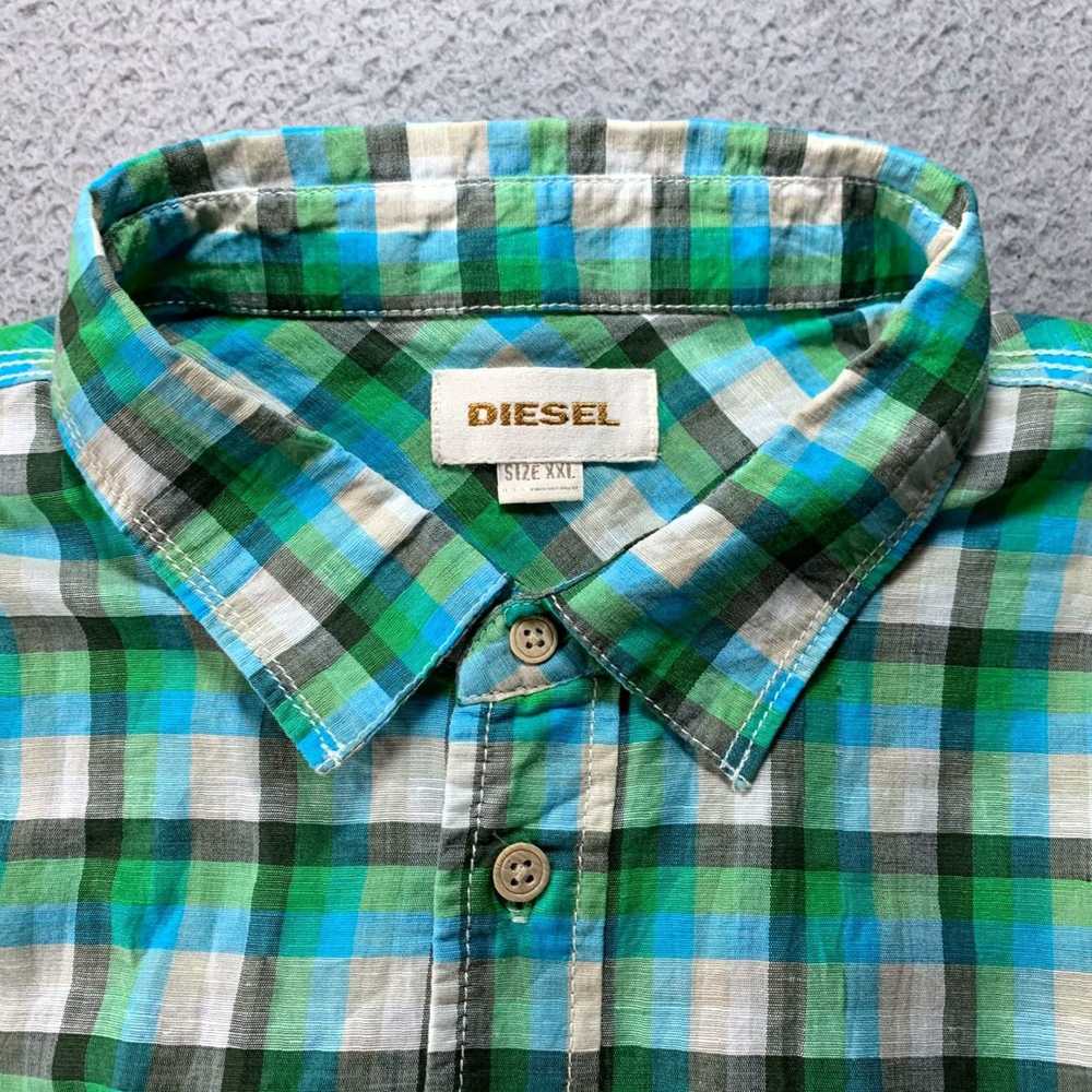 Diesel Mens XXL Plaid Linen Cotton Green Blue Bei… - image 6