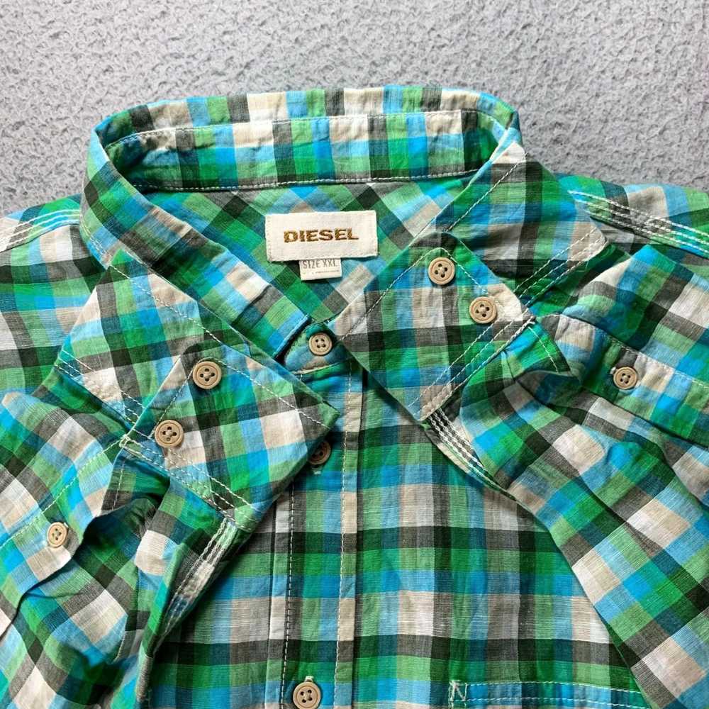 Diesel Mens XXL Plaid Linen Cotton Green Blue Bei… - image 7