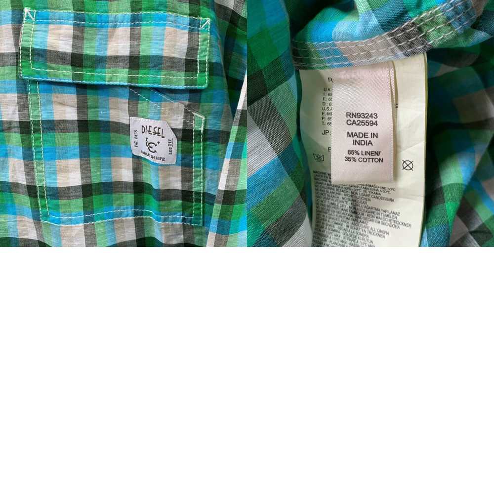 Diesel Mens XXL Plaid Linen Cotton Green Blue Bei… - image 8