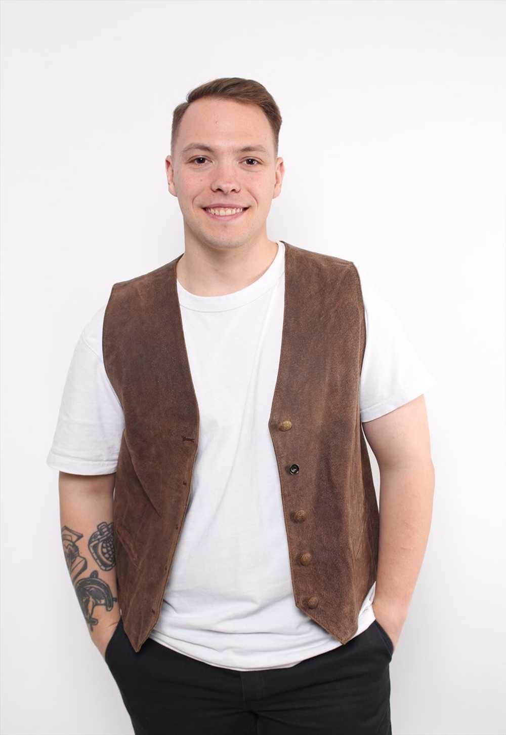 80s retro leather vest in brown, vintage heritage… - image 1