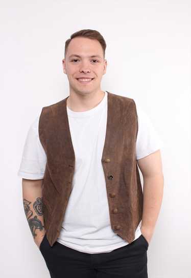 80s retro leather vest in brown, vintage heritage… - image 1