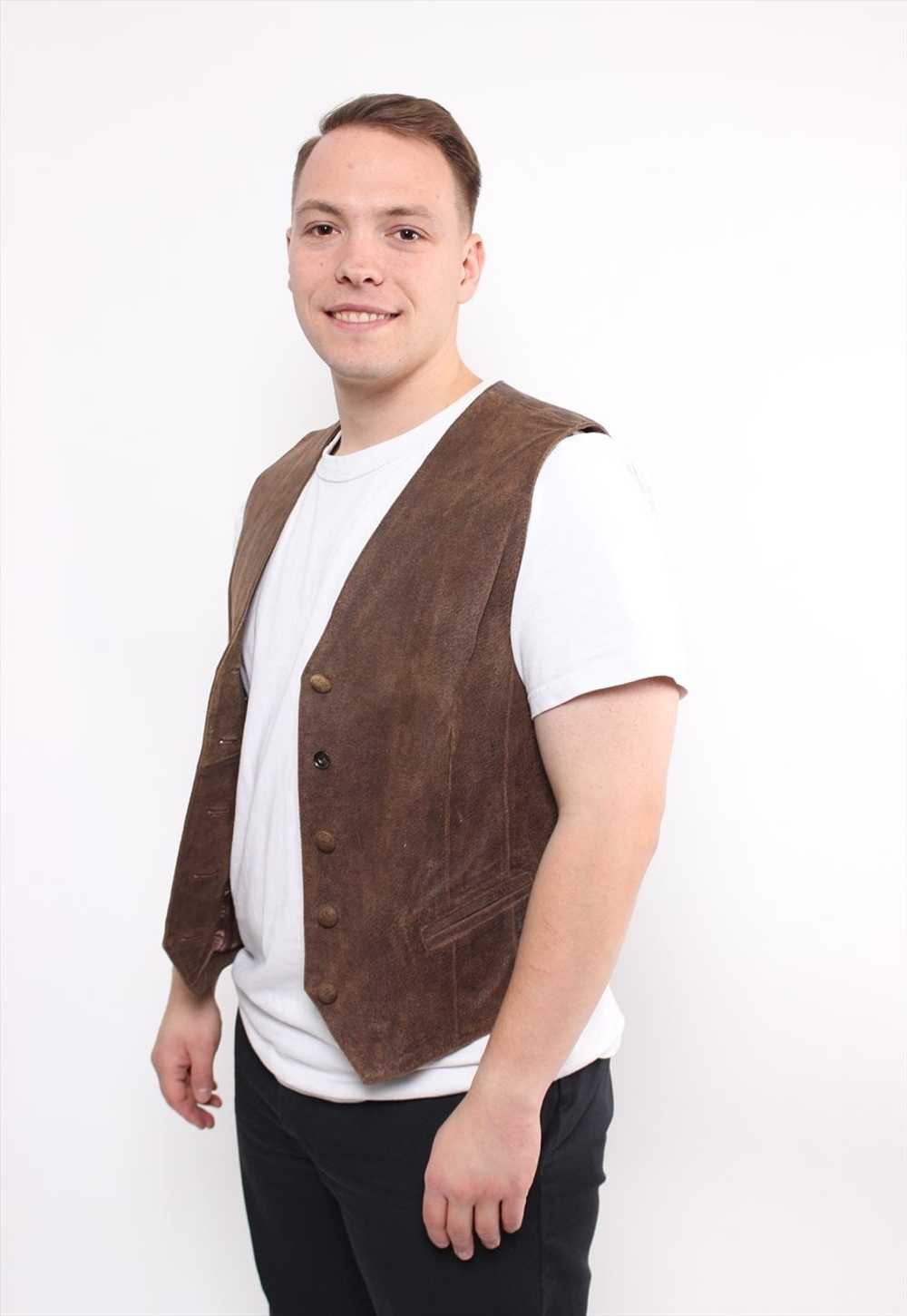 80s retro leather vest in brown, vintage heritage… - image 3