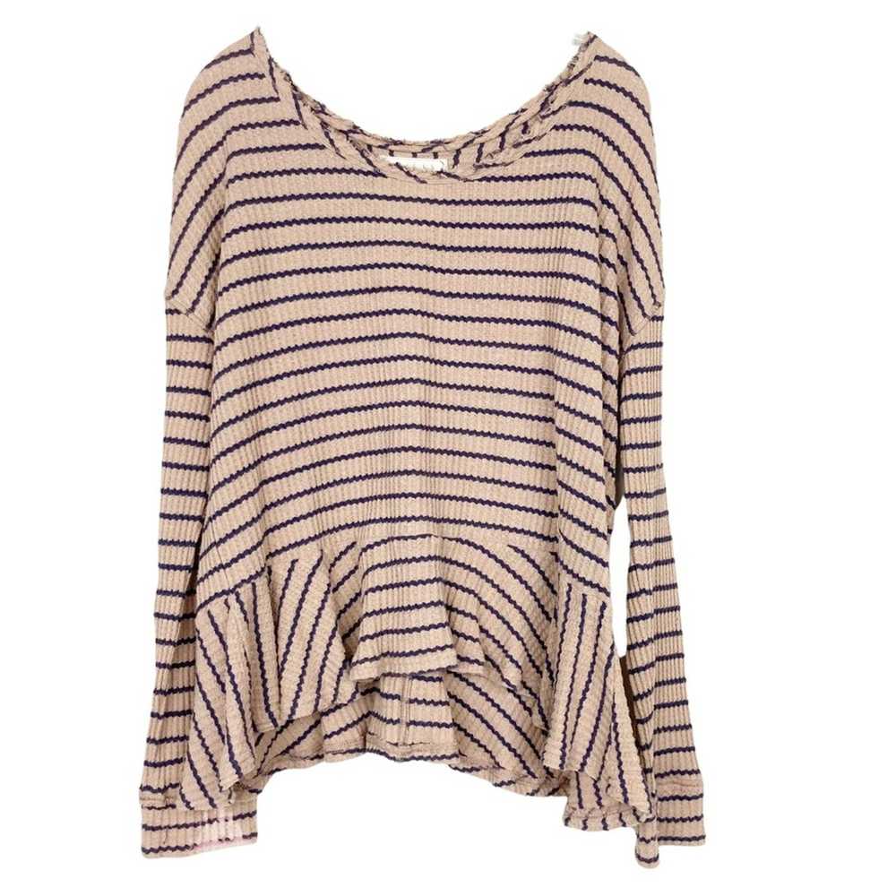 Free People We The Free Tan Striped Raw Hem Ruffl… - image 1