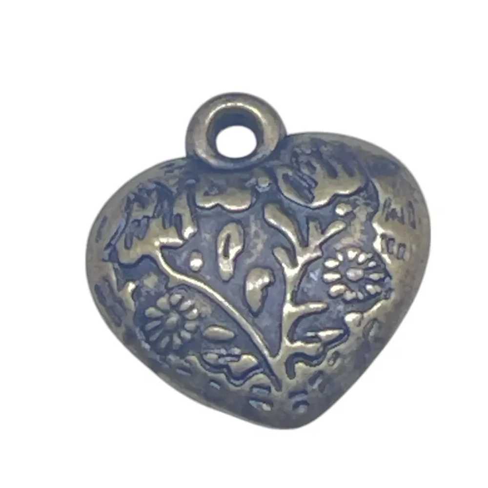 Vintage Brass Heart-Shaped Pendant With Floral De… - image 2