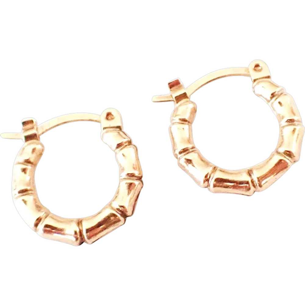 Vintage Small Bamboo Hoop Earrings, 9ct Gold - image 1