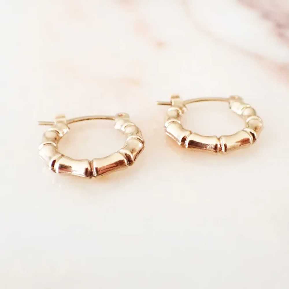 Vintage Small Bamboo Hoop Earrings, 9ct Gold - image 3