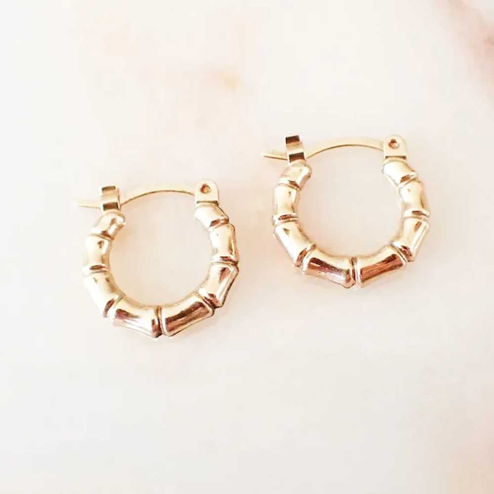 Vintage Small Bamboo Hoop Earrings, 9ct Gold - image 5