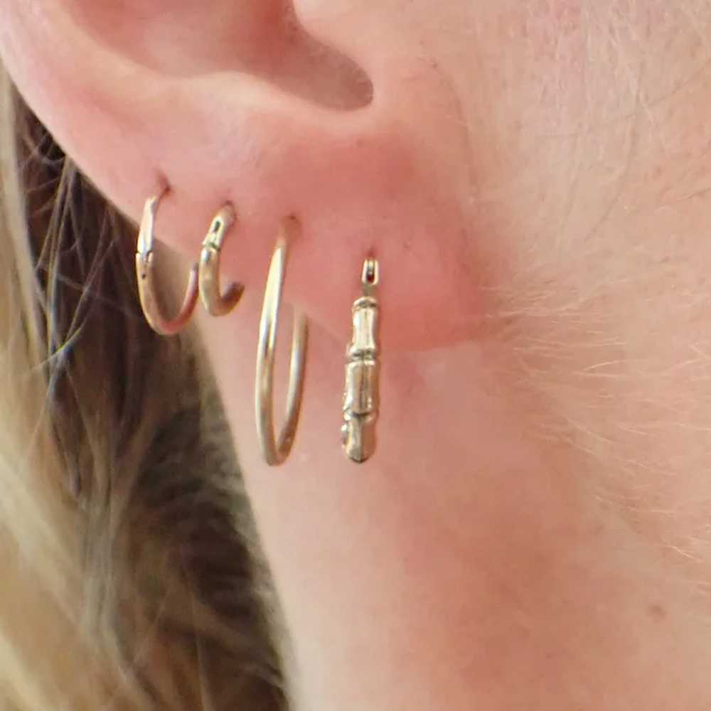 Vintage Small Bamboo Hoop Earrings, 9ct Gold - image 6